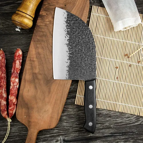 Miniatura 3 de Cuchillo de carnicero tradicional de 7 pulgadas, cuchillo de chef de acero de alto carbono, cuchillo serbio para cocina, campamento o barbacoa