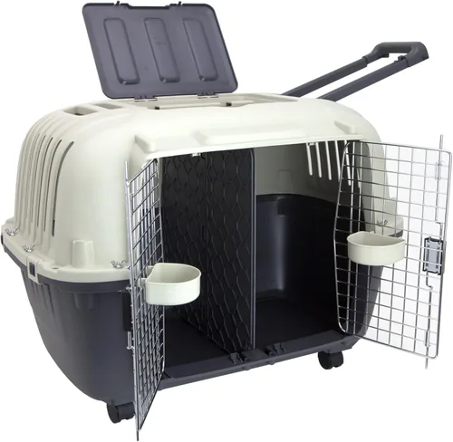 Miniatura 22 de SportPet - Jaula de viaje para perros con puerta de alambre aprobada por aerolíneas, de plástico duradero con ruedas extraíbles, plegable, cuencos