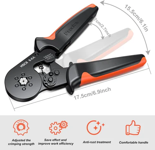Miniatura 6 de Preciva - Herramienta de prensado de virola hexagonal, dientes de sierra autoajustables, para terminales de alambre de trinquete para virola