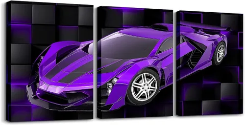 Miniatura 39 de Feelyou Cuadro azul de carreras para pared, 12 x 16 pulgadas, 3 piezas de autos deportivos de velocidad, lienzo para decoración de pared, diseño