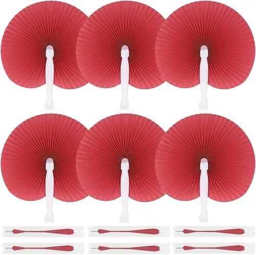Miniatura 12 de JOHOUSE 12 abanicos de mano plegables de papel, abanicos de papel rosa portátiles de mano para bodas, recuerdos de fiesta al aire libre, despedida