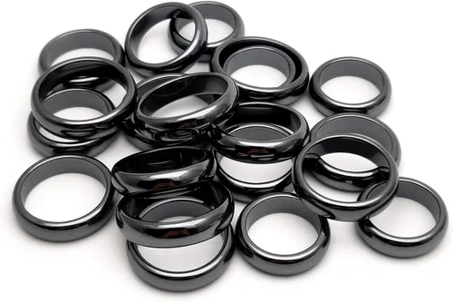 Miniatura 30 de Morchic - Anillos unisex de piedras de hematita, para equilibrar ansiedad, chakra raíz, (paquete de tamaños mixtos)