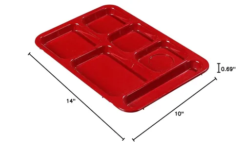 Miniatura 4 de Carlisle FoodService Products ABS Lunch Tray with 6 Compartments, Right Handed Cafeteria Tray with Divided Compartments for Food, 14" x 10", 24 Rojo