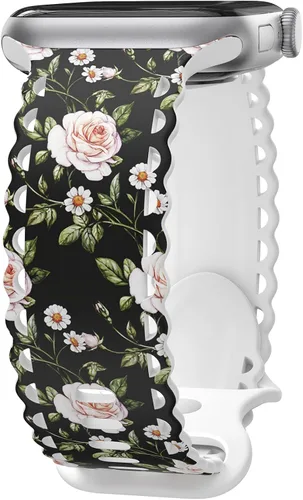 Correa de encaje floral compatible con Apple Watch de 40mm 44mm 46mm 41mm 45mm 38mm 42mm 49mm, mujeres, correa deportiva de repuesto de silicona C-