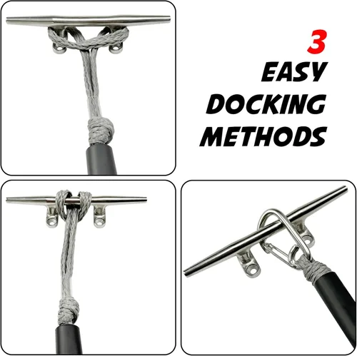 Miniatura 5 de Cuerda de amarre elástica de 3 pies para línea de acoplamiento con clip de acero inoxidable, accesorios para barcos, 2 unidades (gris, 3 pies)