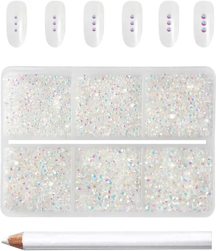 Beadsland 7200 piezas de diamantes de imitación con parte trasera plana, diamantes de imitación transparentes para uñas, gemas redondas de cristal
