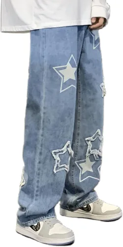 Pantalones de mezclilla Y2K para hombre, estilo hip hop, holgados, rectos, holgados, estilo hip hop, para hombre