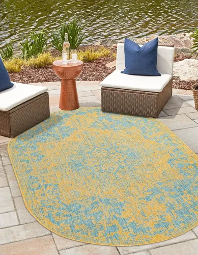 Miniatura 70 de Unique Loom Jill Zarin Jill Zarin Outdoor Collection - Alfombra Dubái (3 pies 3 pulgadas, redonda, rosa y aguamarina/azul claro)
