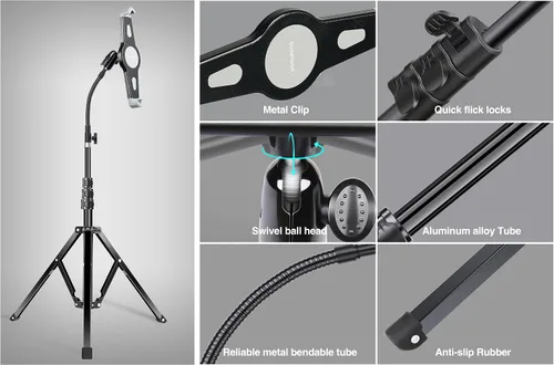 Miniatura 6 de elitehood Soporte de piso para iPad Pro, trípode de cuello de cisne de 70 pulgadas para iPad Pro 12.9 13 pulgadas, Air 13 11, soporte de trípode