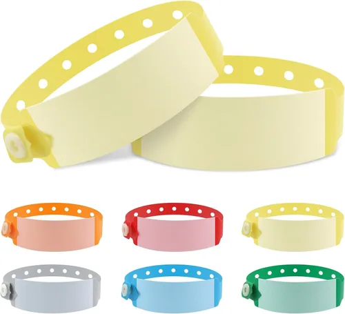 Miniatura 8 de 100 pulseras de vinilo para identificación de hospital, pulsera médica ajustable impermeable, pulsera desechable para hospital (color rojo)