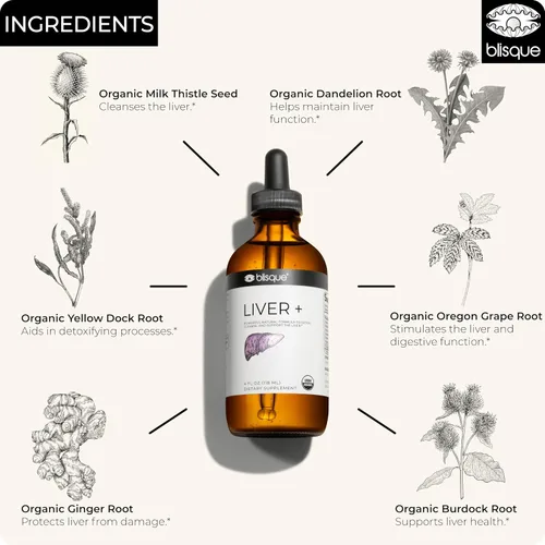 Miniatura 4 de Blisque Suplemento orgánico de apoyo hepático complejo para desintoxicar, limpiar y reparar el hígado Aprobado por médicos Ingredientes
