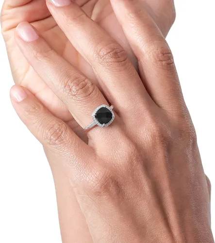 Miniatura 4 de Gem Stone King Anillo de compromiso de oro blanco de 10 quilates con ónix negro para mujer 211 quilates con corte de tablero de ajedrez piedra natal