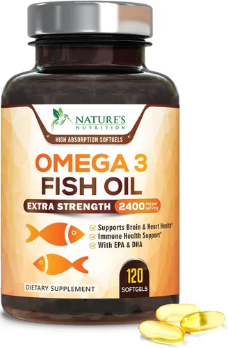 Suplementos de aceite de pescado Omega 3 – 2400 mg de aceite de pescado por porción – Omega-3 de triple fuerza con ácidos grasos EPA y DHA – Apoyo