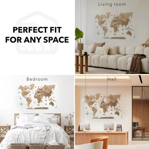 Miniatura 6 de ENJOY THE WOOD Mapa del Mundo de Madera 3D Arte de Pared Decoración de Pared Grande - Mapa de Viajes del Mundo - Idea de Regalo para Cualquier Terra