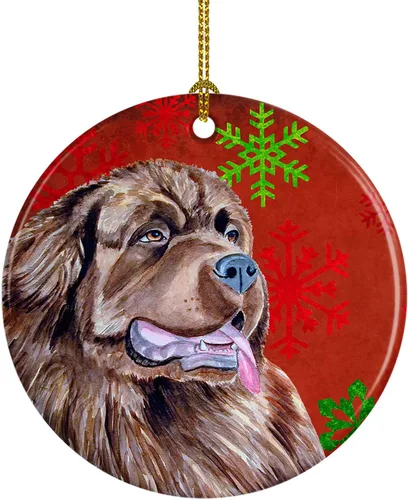 Miniatura 117 de Caroline's Treasures Bulldog English - Copos de nieve rojos y verdes, adorno de cerámica de Navidad, decoración colgante para el hogar, Navidad