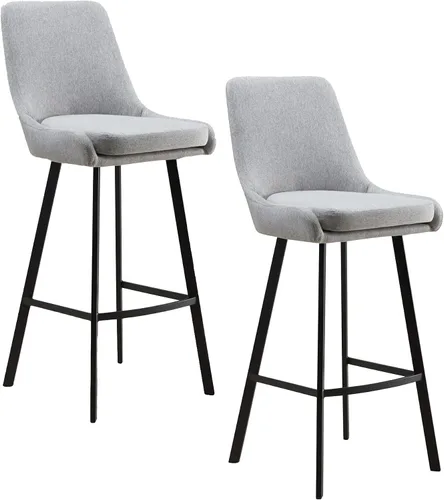 Miniatura 14 de Leick Home 10137BL/GR Taburete de bar tapizado de microfibra con base de acero, juego de 2, para encimeras de cocina elevadas, mesas altas y bares