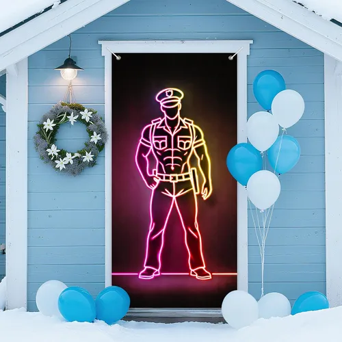 Miniatura 9 de IVN Cubierta para puerta de cóctel de neón, póster de luz LED, diseño de palmera y paraguas con rodaja naranja, vibrante brillo de neón de 12 x 18