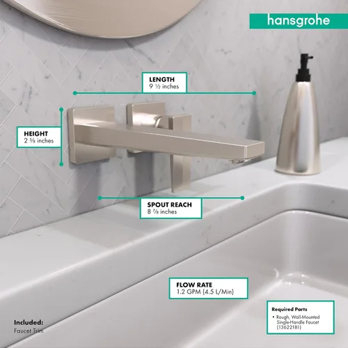 Miniatura 4 de hansgrohe Metropol 32526141 - Grifo moderno de baño montado en la pared de 1 manija y 2 agujeros de 5 pulgadas de alto en bronce cepillado
