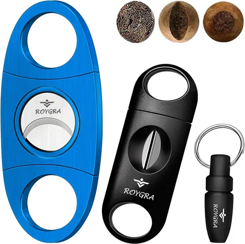 Miniatura 9 de roygra Juego de cortadores de puros (paquete de 3), accesorios de puros para hombre, guillotina de acero inoxidable, corte en V ampliado para todos