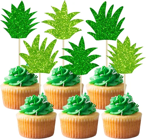 Miniatura 18 de 24 piezas inspiradas en Mo para cupcakes de cumpleaños con purpurina de hoja de palma, flor de moana, decoración de fiesta de cumpleaños hawaiana