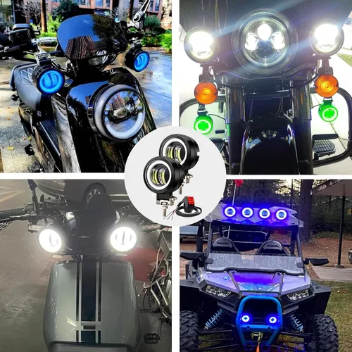 Miniatura 6 de Luces antiniebla Ourbest para motocicleta con interruptor, luces auxiliares de motocicleta de 3 pulgadas, luces led redondas halo, luces Verde
