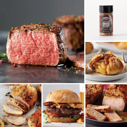 Omaha Steaks Surtido de regalo Premier (filet mignons de corte de carnicero, pechugas de pollo deshuesadas enfriadas por aire, hamburguesas de Omaha