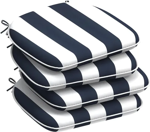 Miniatura 35 de DYTXIII Juego de 2 cojines para sillas de exterior con lazos, almohadillas repelentes al agua para sillas de patio de 17 x 16 pulgadas para muebles