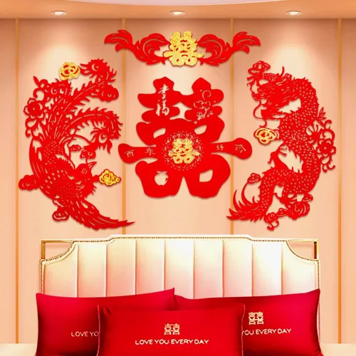 Decoración tradicional china del banquete de la boda del dragón de las etiquetas engomadas de la puerta del fénix barras