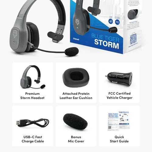 Miniatura 4 de Blue Tiger Storm Gray - Auriculares Bluetooth Premium para Camioneros - Auriculares Inalámbricos Mono con Cancelación de Ruido y Micrófono - Sonido