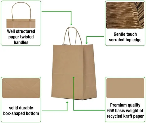 Miniatura 3 de Qutuus Bolsas de papel marrón con asas, varios tamaños, 120 unidades, bolsas de papel kraft grandes, medianas y pequeñas para negocios, compras