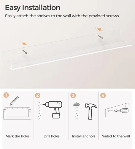 Miniatura 4 de HBlife Estantes flotantes de 24 pulgadas para montar en la pared, estantes de acrílico transparente para figuras, estantería flotante invisible