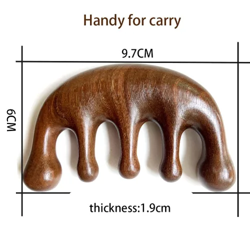 Miniatura 2 de Peine de madera para masaje Gua Sha, peine de dientes anchos para cuero cabelludo, facial, masaje corporal, masajeador de sándalo natural