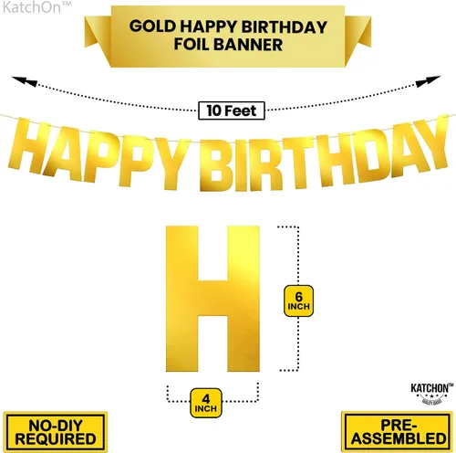 Miniatura 2 de KatchOn, Cartel grande de feliz cumpleaños dorado – 10 pies Cartel amarillo de feliz cumpleaños prestrung para decoraciones de cumpleaños