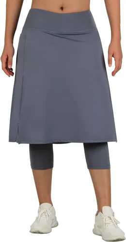 Miniatura 4 de ANIVIVO Leggings largos hasta la rodilla para mujer, leggings capri con faldas de cintura alta