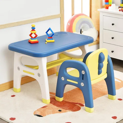 KOTEK Juego de mesa y silla para niños, bonita mesa de actividades con almacenamiento y bloques de construcción, sillón en forma de dinosaurio,