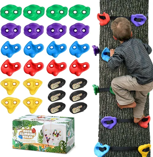 Miniatura 12 de TOPNEW 12 soportes para escalada de árboles ninja para niños escaladores, rocas de escalada para adultos con 6 correas de trinquete