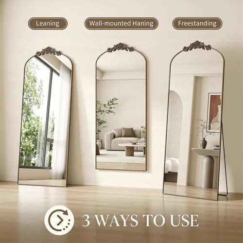Miniatura 6 de Antok Espejo arqueado de longitud completa, espejo de piso de 65 x 24 pulgadas con tallado, espejos de cuerpo completo para decoración del hogar
