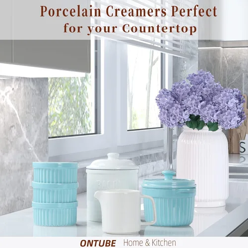 Miniatura 6 de ONTUBE Crema de cerámica, jarra de crema de leche de café de porcelana con asa para el hogar y la cocina, 10 onzas (blanco)