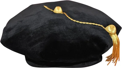 Newrara Graduación Doctoral Tam 8 caras/6 caras con borla de lingotes de oro, terciopelo negro