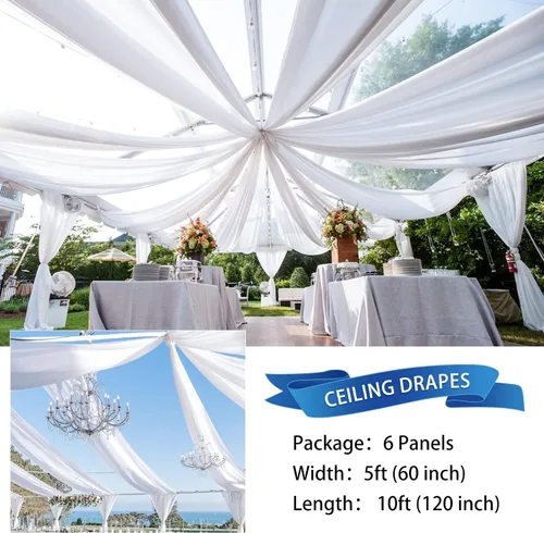 Miniatura 2 de Cortinas de techo blancas para bodas – 6 paneles de 5 x 10 pies de gasa blanca para cortinas de telón de fondo transparentes para bodas, fiestas