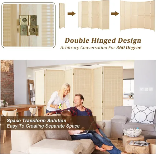 Miniatura 4 de Duraspace Divisor de habitación de bambú de 6 paneles, pantalla de privacidad plegable de 5.6 pies de alto para separación de habitaciones