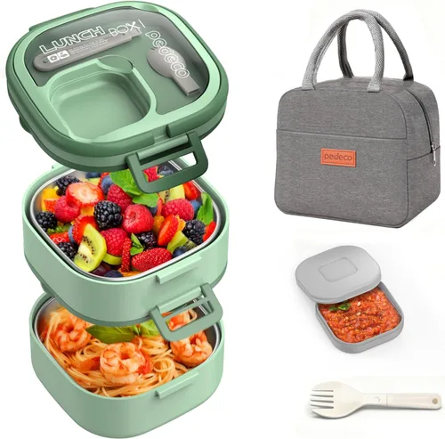 Miniatura 6 de PEDECO Lonchera Bento para adultos y niños, contenedor de comida con un solo compartimento, sin BPA, apta para microondas y lavavajillas