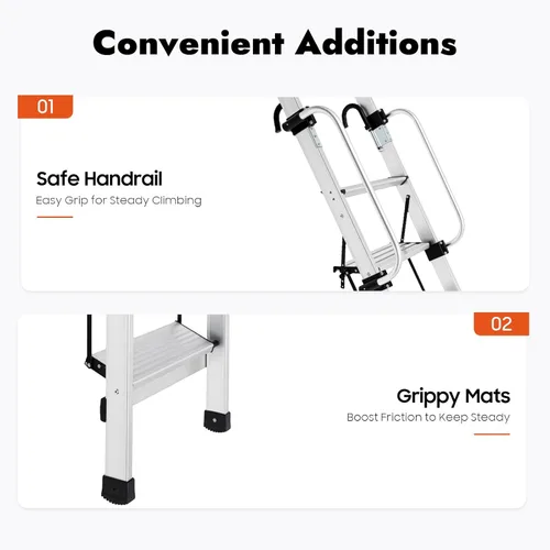 Miniatura 9 de Escalera montada en la pared, litera de metal de 4 escalones, escalera de escalada con pasamanos ajustables para ático, sótano, exterior, 56.7 x