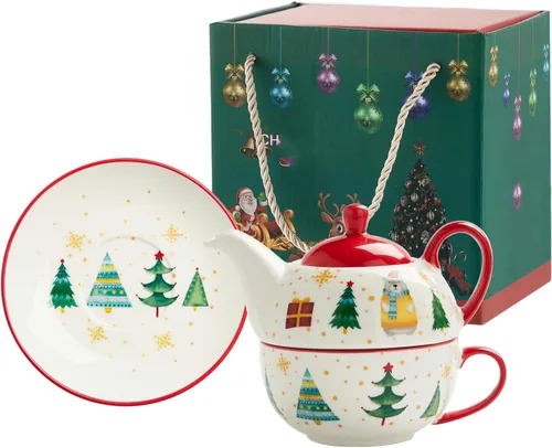 Juego de té chapado en oro, taza y plato de cerámica de Navidad estilo INS adecuado para oficina, hogar, restaurante, cafetería, casa de té, bar,