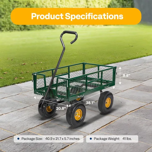 Miniatura 3 de VIVOHOME Carrito de jardín de acero de malla de servicio pesado de 880 libras de capacidad, vagón utilitario plegable con lados removibles y ruedas