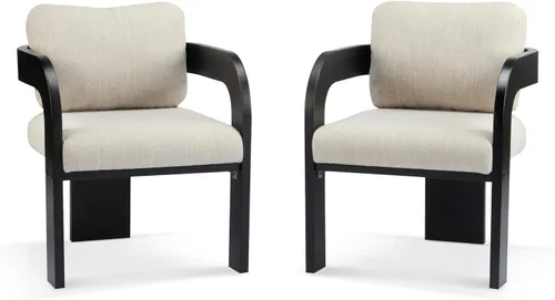 Miniatura 5 de Christopher Knight Home Yorick - Juego de 2 sillas de comedor modernas con cojín, juego de sillones de comedor de madera maciza, respaldo curvado
