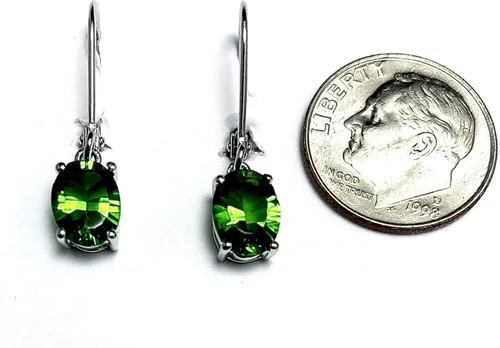 Miniatura 2 de E10608L Classic Mt St Helens Green Helenita May Birthstone Pendientes colgantes de plata esterlina