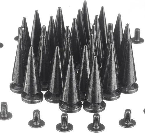 RUBYCA 10 juegos de espigas y tachuelas grandes de metal para árbol grande de 0.984 in con parte trasera metálica para bricolaje de cuero, negro