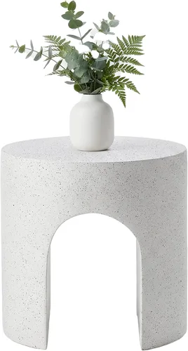 Miniatura 15 de HOMPUS Mesa auxiliar de hormigón para exteriores, mesa auxiliar redonda MgO para patio, taburete de jardín ligero para uso en interiores, patio