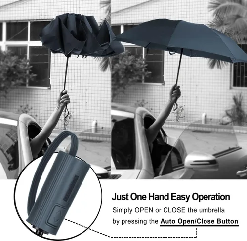 Miniatura 40 de LANBRELLA Paraguas plegable inverso compacto paraguas de viaje a prueba de viento automático